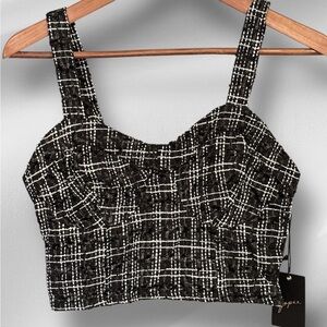 NWT Japna Tweed crop top/cami black plaid bralette size M